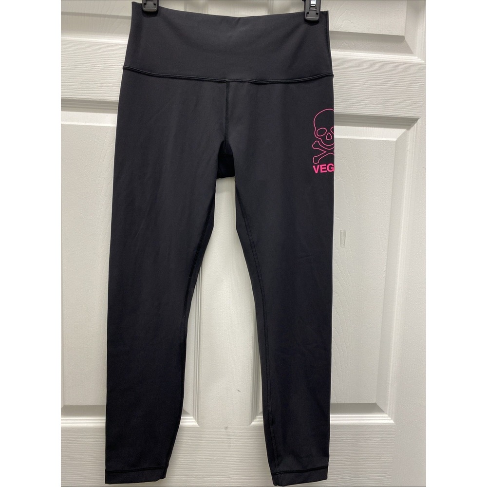 SoulCycle x lululemon athletica Black Leggings Crop Length with Skull Vegas Sz 8